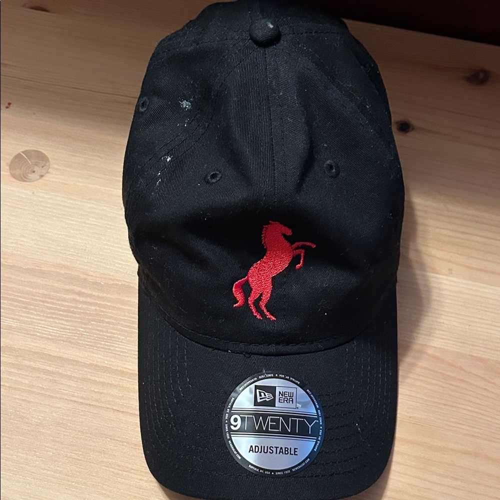 New Era Black Cap with Red Horse Logo